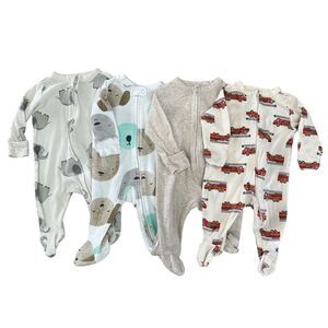 4-Pack Carter/Old Navy Baby Boys Long Sleeve Footed Sleep & Play One-Pieces 0/3M